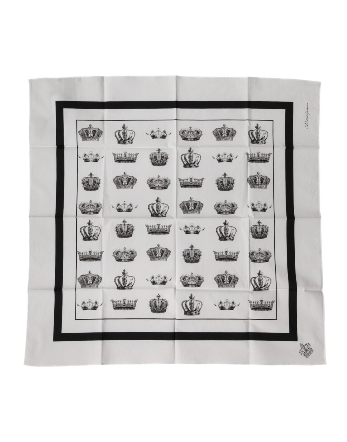 Dolce & Gabbana White Crown Cotton Square Foulard Scarf