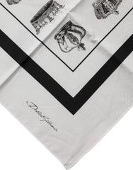 Dolce & Gabbana White Crown Cotton Square Foulard Scarf