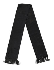 Dolce & Gabbana Black Logo Silk Fringes Neck Foulard Scarf