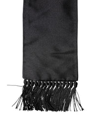 Dolce & Gabbana Black Silk Fringes Neck Wrap Foulard Scarf