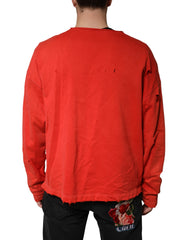 Dolce & Gabbana Red Distressed Cotton V-Neck Sweatshirt Men  Sweater