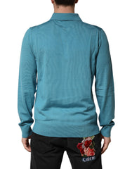 Dolce & Gabbana Teal Wool Collared Polo Pullover Sweater