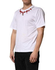 Dolce & Gabbana White Cotton Necklace Embellished T-shirt