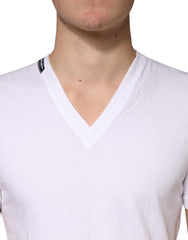 Dolce & Gabbana White Cotton Deep V-Neck Underwear Tee T-shirt