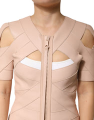 Dsquared² Beige Leather Short Sleeves Sheath Mini Dress