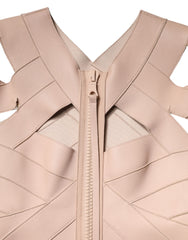 Dsquared² Beige Leather Short Sleeves Sheath Mini Dress