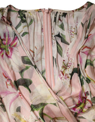 Dolce & Gabbana Pink Lily Print A-line Pleated Maxi Dress