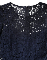 Dolce & Gabbana Blue Lace Ruffle A-line Knee Length Dress