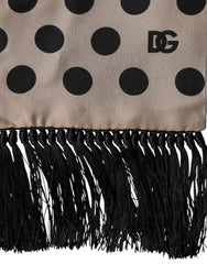Dolce & Gabbana Brown Polka Dot Silk Fringes Foulard Scarf