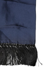 Dolce & Gabbana Navy Blue Silk Fringes Neck Foulard Scarf
