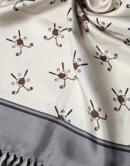 Dolce & Gabbana White Printed Fringes Wrap Foulard Men 183cm x 33cm Scarf