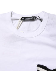 Dolce & Gabbana White Stripes Cotton Crew Neck Tee  T-shirt