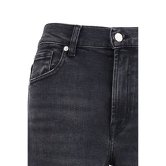 7FOR Black Cotton Straight-Leg Jeans