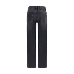 7FOR Black Cotton Straight-Leg Jeans