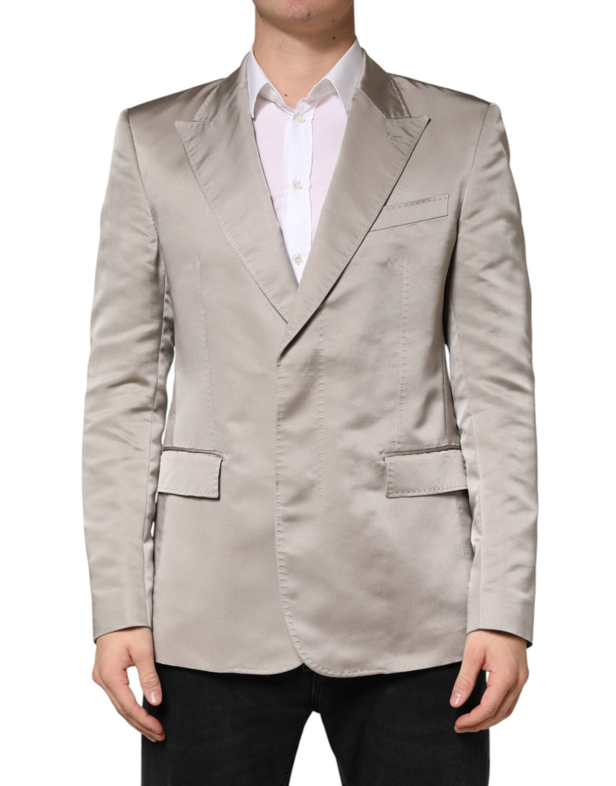 Dolce & Gabbana Beige Silk Single Breasted Jacket Men Blazer