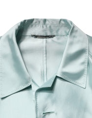Dolce & Gabbana Teal Satin Collared Long Trench Coat Jacket