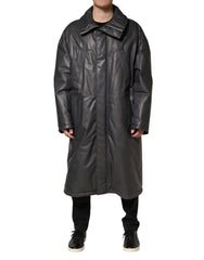 Dolce & Gabbana Black Leather Collared Trench Coat Jacket