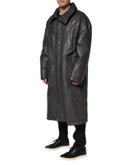 Dolce & Gabbana Black Leather Collared Trench Coat Jacket