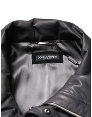 Dolce & Gabbana Black Leather Collared Trench Coat Jacket
