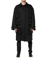 Dolce & Gabbana Black Pockets Collared Trench Coat Jacket