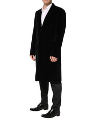Dolce & Gabbana Black Cotton Velvet Long Trench Coat Jacket