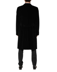 Dolce & Gabbana Black Cotton Velvet Long Trench Coat Jacket
