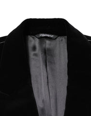 Dolce & Gabbana Black Cotton Velvet Long Trench Coat Jacket