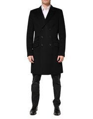 Dolce & Gabbana Black Wool Double Breasted TrenchCoat Jacket