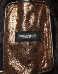 Dolce & Gabbana Bronze Leather Fur Full Zip Men Biker Jacket