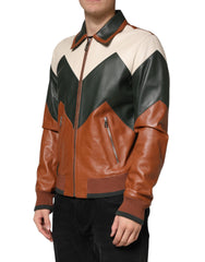 Dolce & Gabbana Multicolor Leather Full Zip men Biker Jacket
