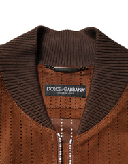 Dolce & Gabbana Brown Velvet Calfskin Full Zip Biker Jacket