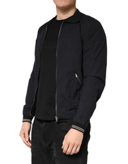 Dolce & Gabbana Dark Blue Cotton Full Zip Bomber Men Jacket