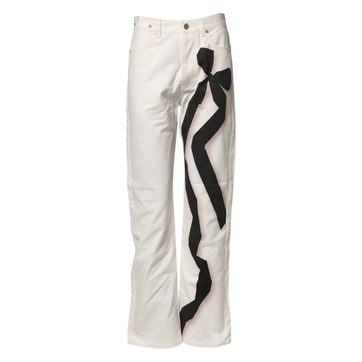 Dries Van Noten White Straight Bow Details Denim Casual Jeans