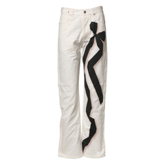Dries Van Noten White Straight Bow Details Denim Casual Jeans