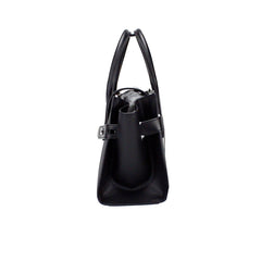 Michael Kors Carmen Medium Black Silver Saffiano Leather Satchel Hand Bag Purse
