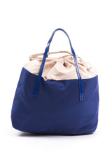 BYBLOS Chic Blue Fabric Shopper Tote with Patent Accents