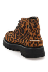 LEOPARD CALFHAIR LACE-UP ANKLE BOOTS