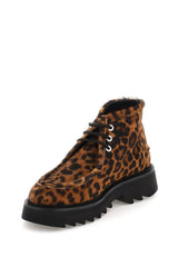 LEOPARD CALFHAIR LACE-UP ANKLE BOOTS