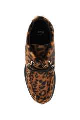 LEOPARD CALFHAIR LACE-UP ANKLE BOOTS