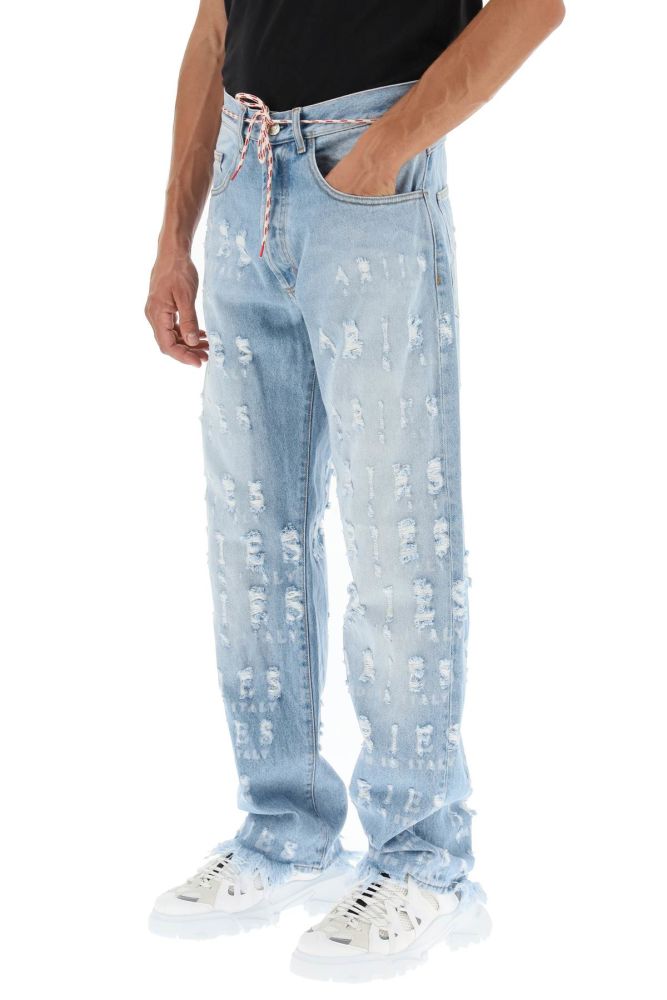DISTRESSED LETTERING MOTIF JEANS
