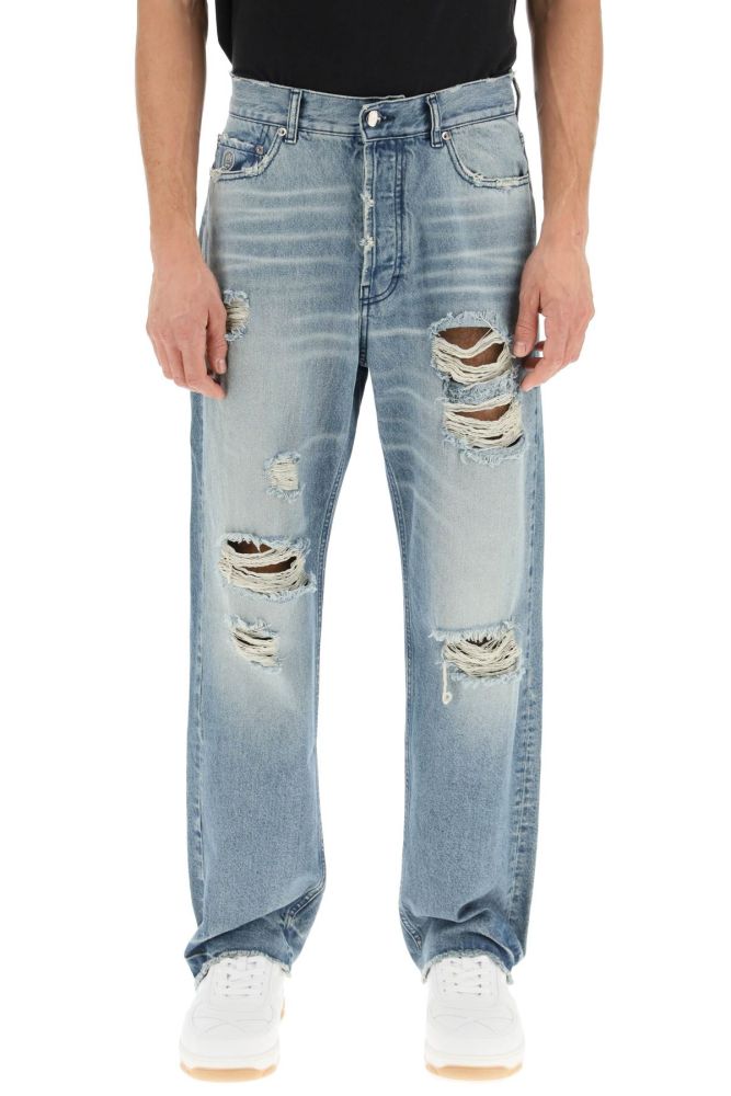 DESTROYED EFFECT STRAIGHT-LEG JEANS