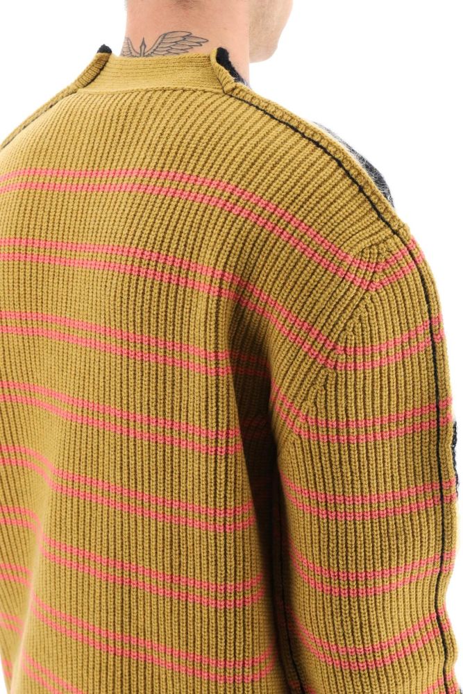 MIXED FABRIC STRIPED CARDIGAN