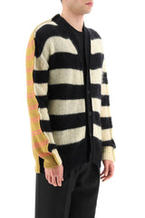 MIXED FABRIC STRIPED CARDIGAN