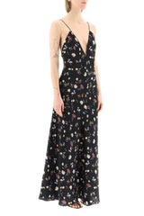 MAXI FLORAL SILK DRESS WITH V NECKLINE