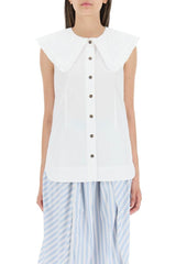 COTTON SLEEVELESS SHIRT WITH OVERSIZED COLLAR