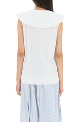 COTTON SLEEVELESS SHIRT WITH OVERSIZED COLLAR