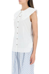 COTTON SLEEVELESS SHIRT WITH OVERSIZED COLLAR