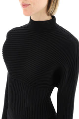 RIBBED STRETCH SWEATER WITH DOLMAN SLEEVES