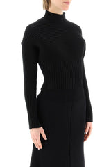 RIBBED STRETCH SWEATER WITH DOLMAN SLEEVES