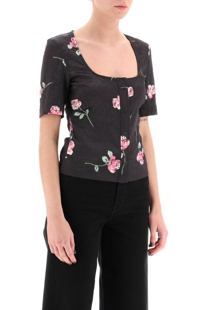 FLORAL CRINKLE-EFFECT SATIN TOP